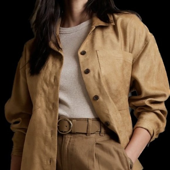 Banana Republic Tops - NWT BANANA REPUBLIC Vegan Suede Belted Shirt Size S in Dark Camel